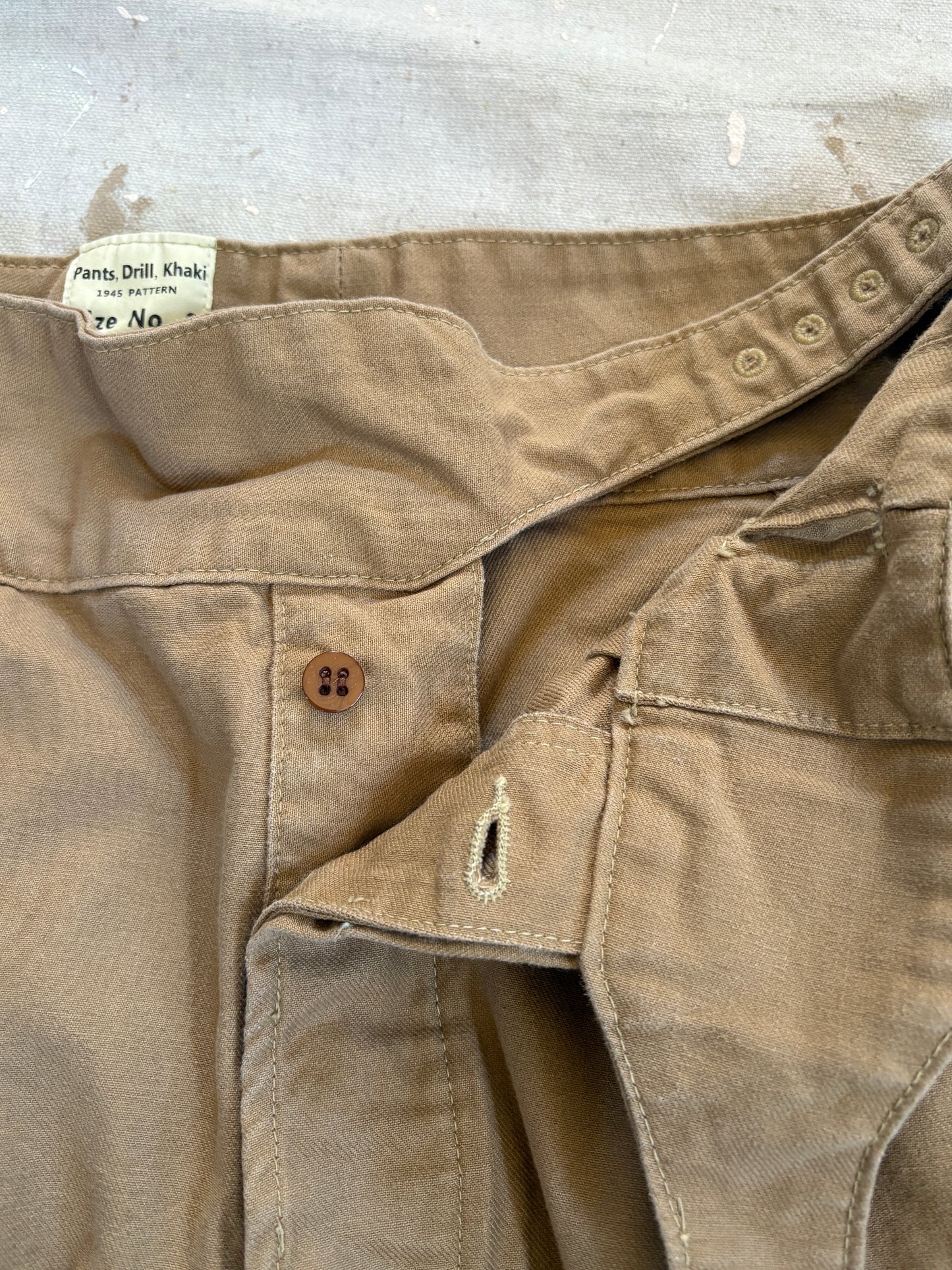 Vintage 40s Belted Waist Khaki Military Drill Shorts