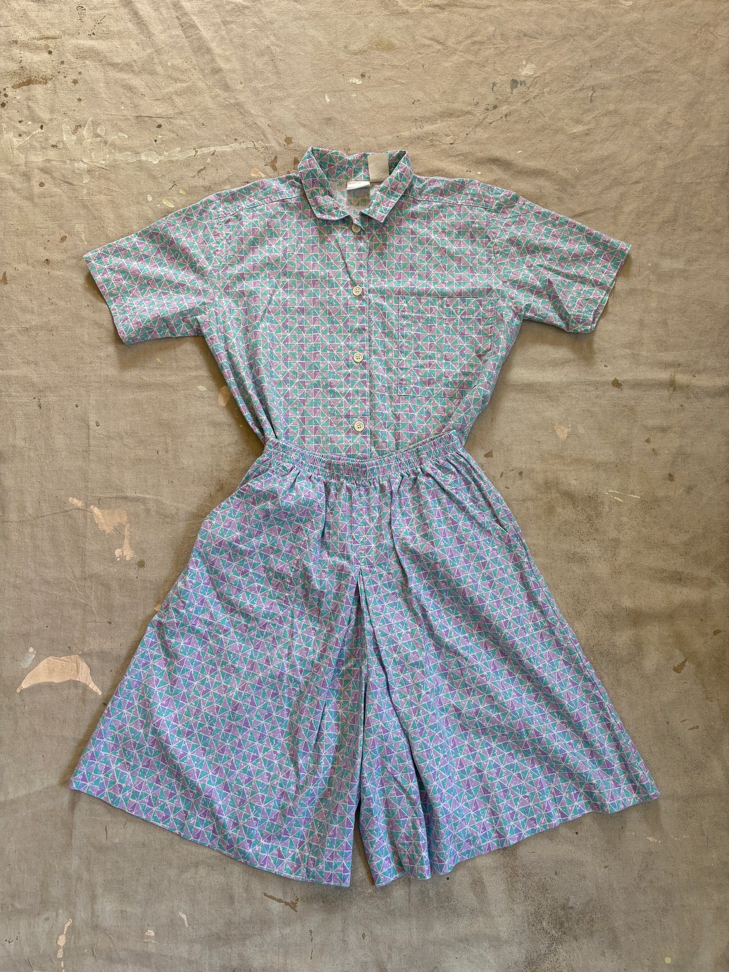 Vintage 80s Jantzen Geometric 2pc Set Blouse And Shorts