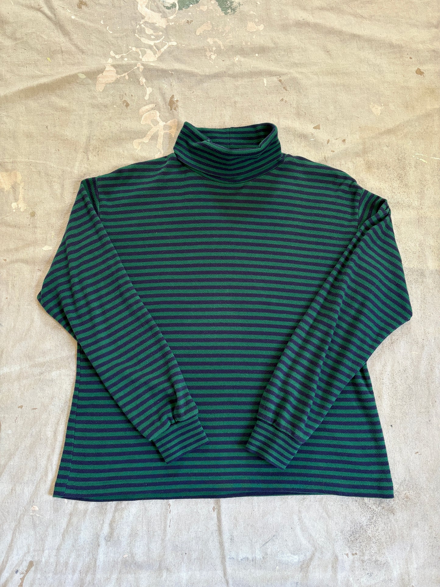 90s Blue And Green Striped Turtleneck