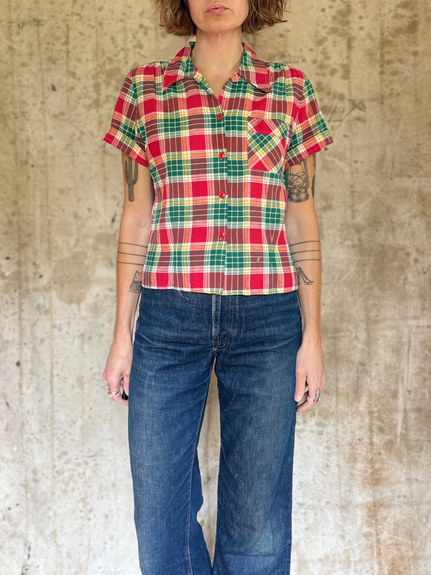 50s Bermuda Plaid Blouse
