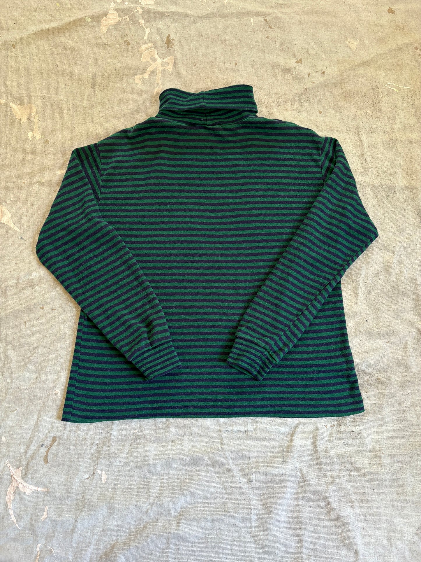 90s Blue And Green Striped Turtleneck