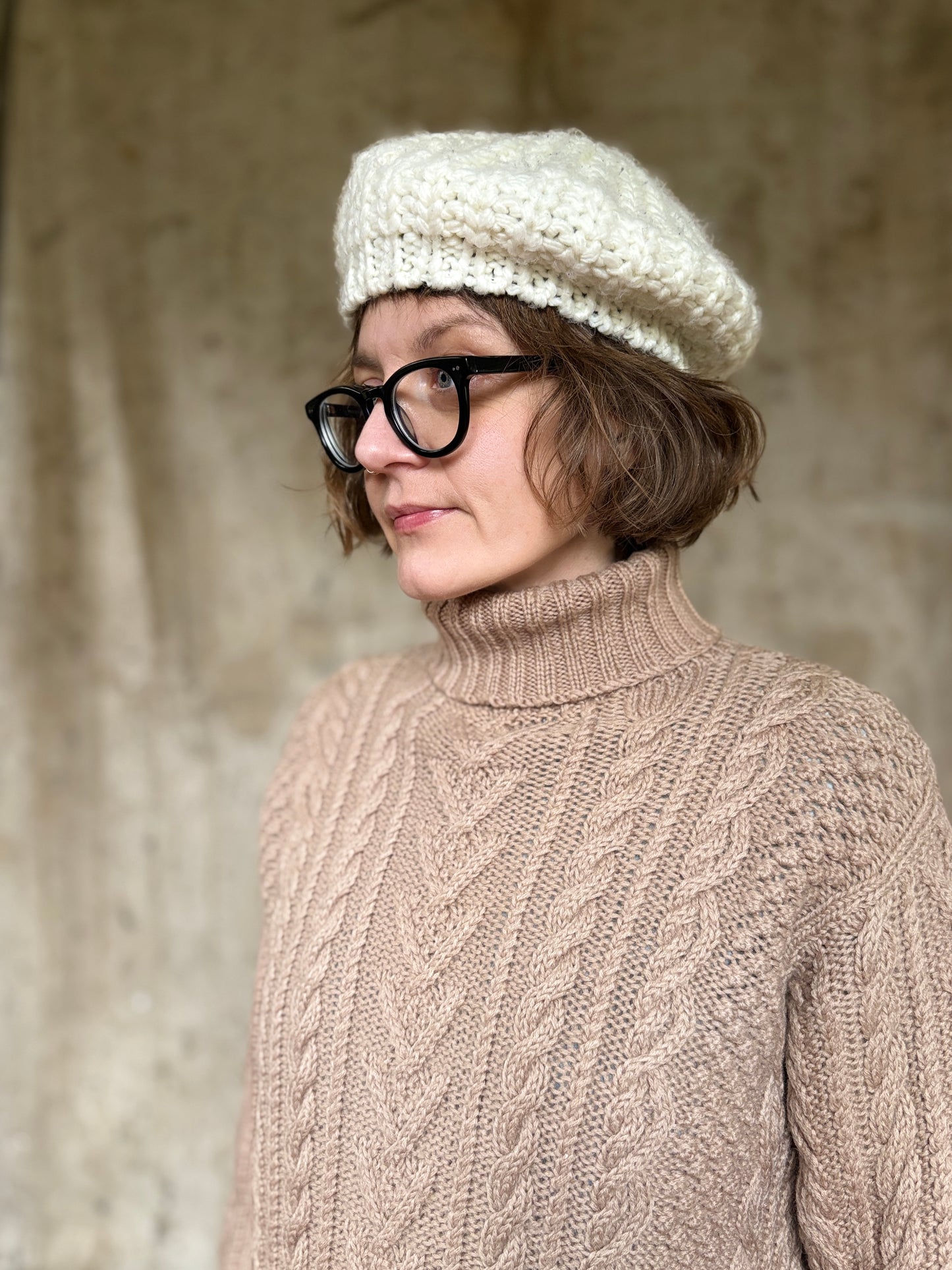 Vintage Ecru Knit Beret