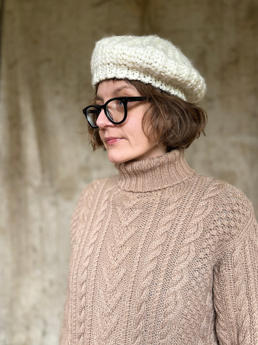 Vintage Ecru Knit Beret