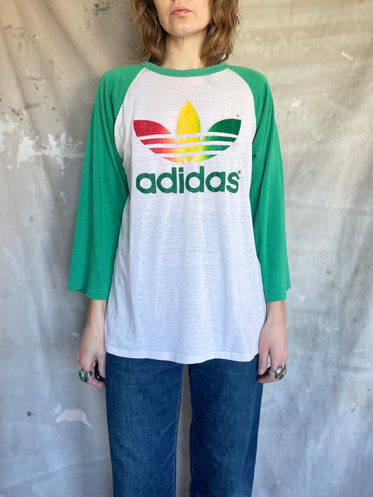 70s/80s Adidas Rainbow Trefoil Baseball Tee