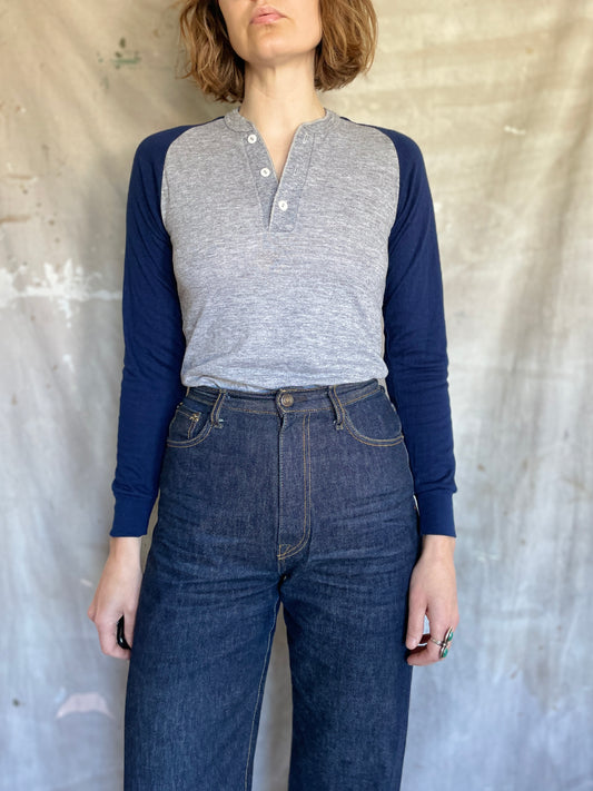 80s Henley Thermal Shirt Navy