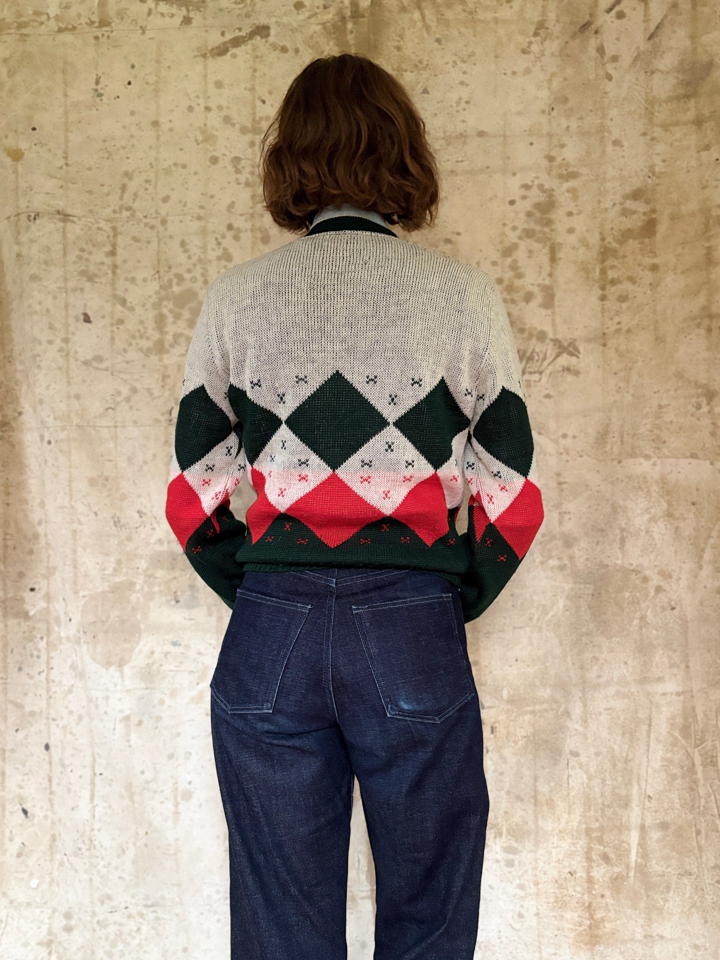 Vintage 50s Red, Green, White Diamond Holiday Sweater