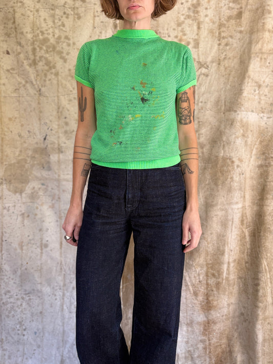 Vintage 60s Penney’s Micro Stripe Paint Stain Sweatshirt