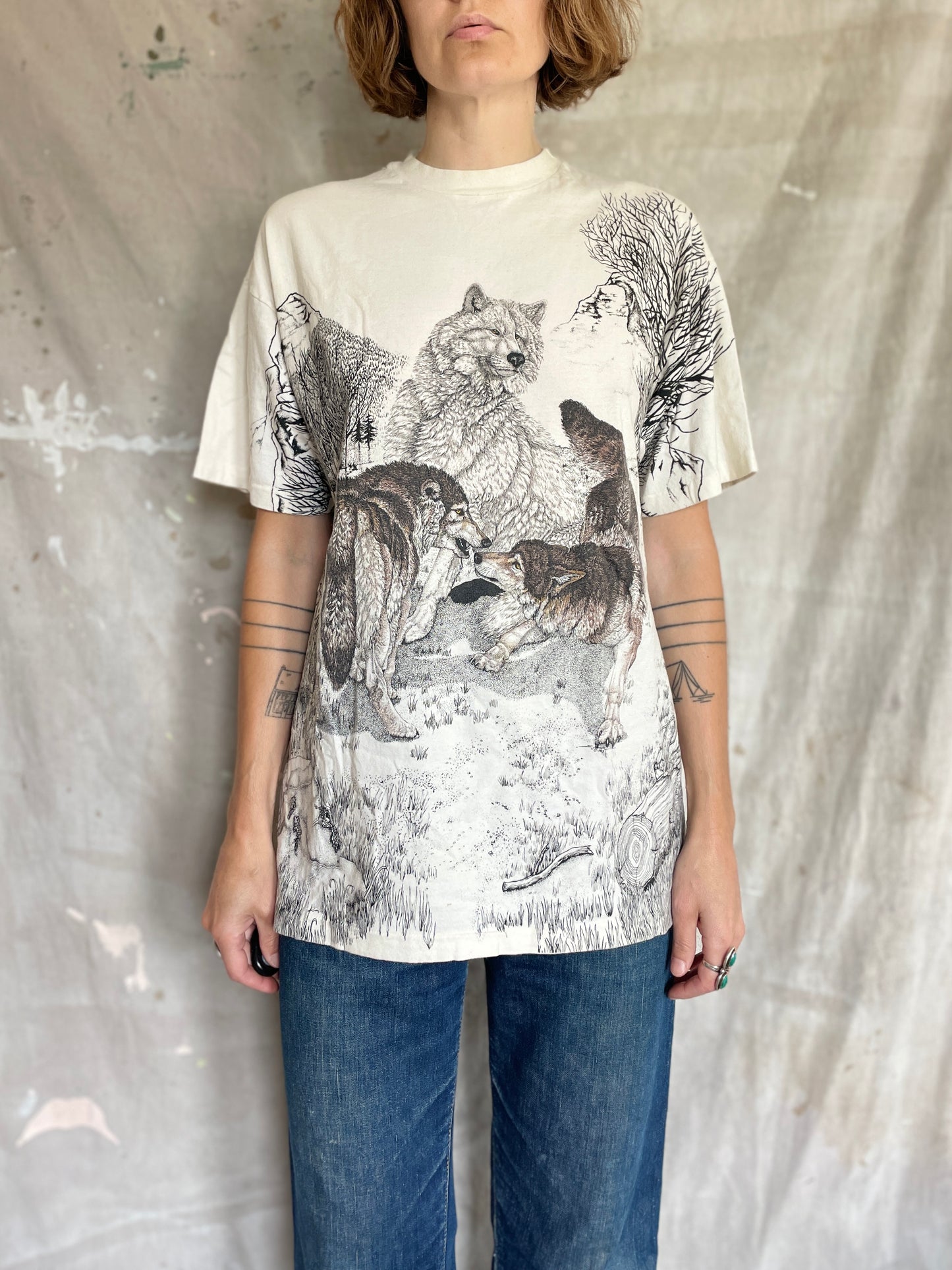 90s All Over Print Wolf Tee