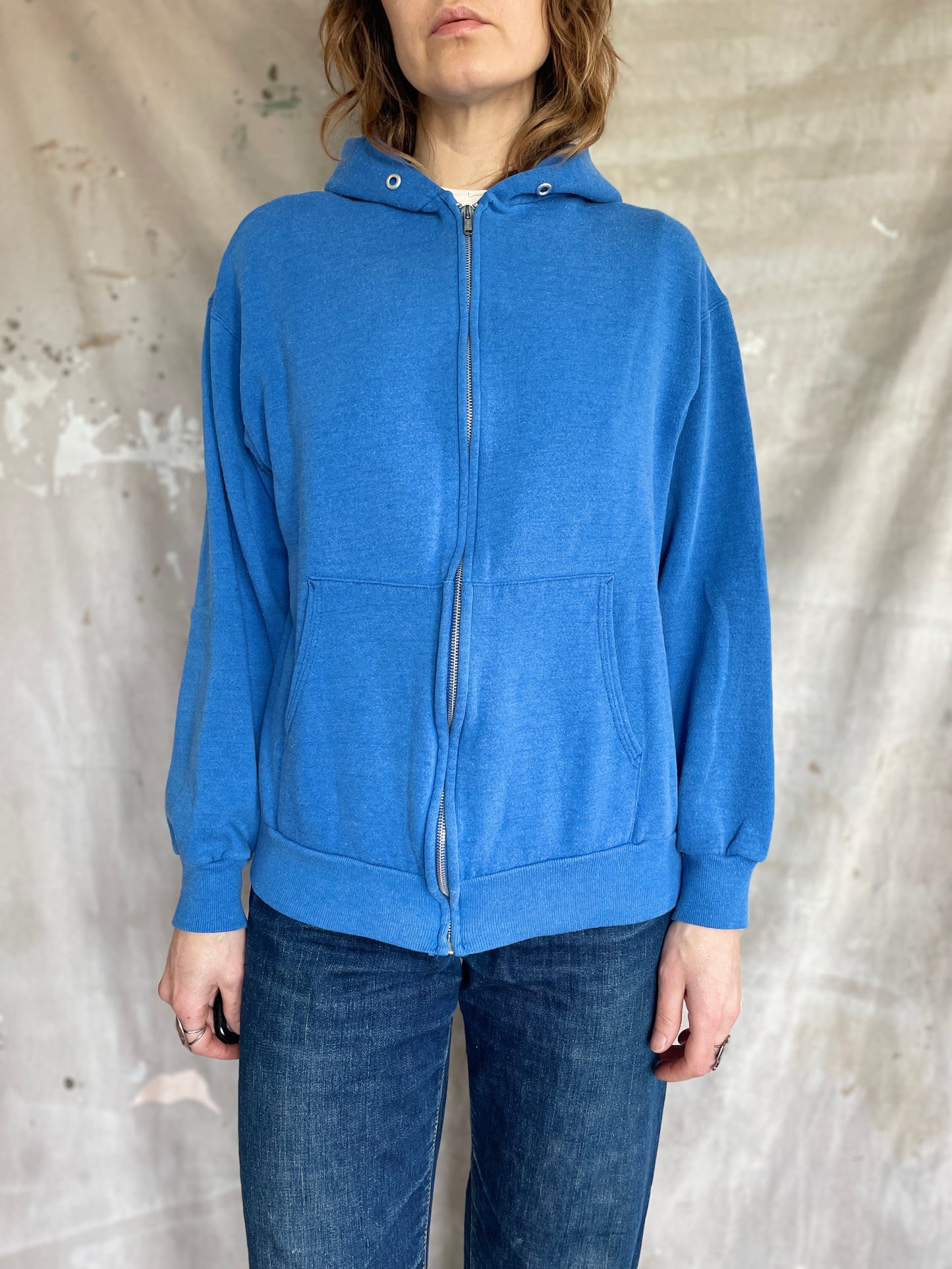 80s Blank Blue Hoodie Sweatshirt