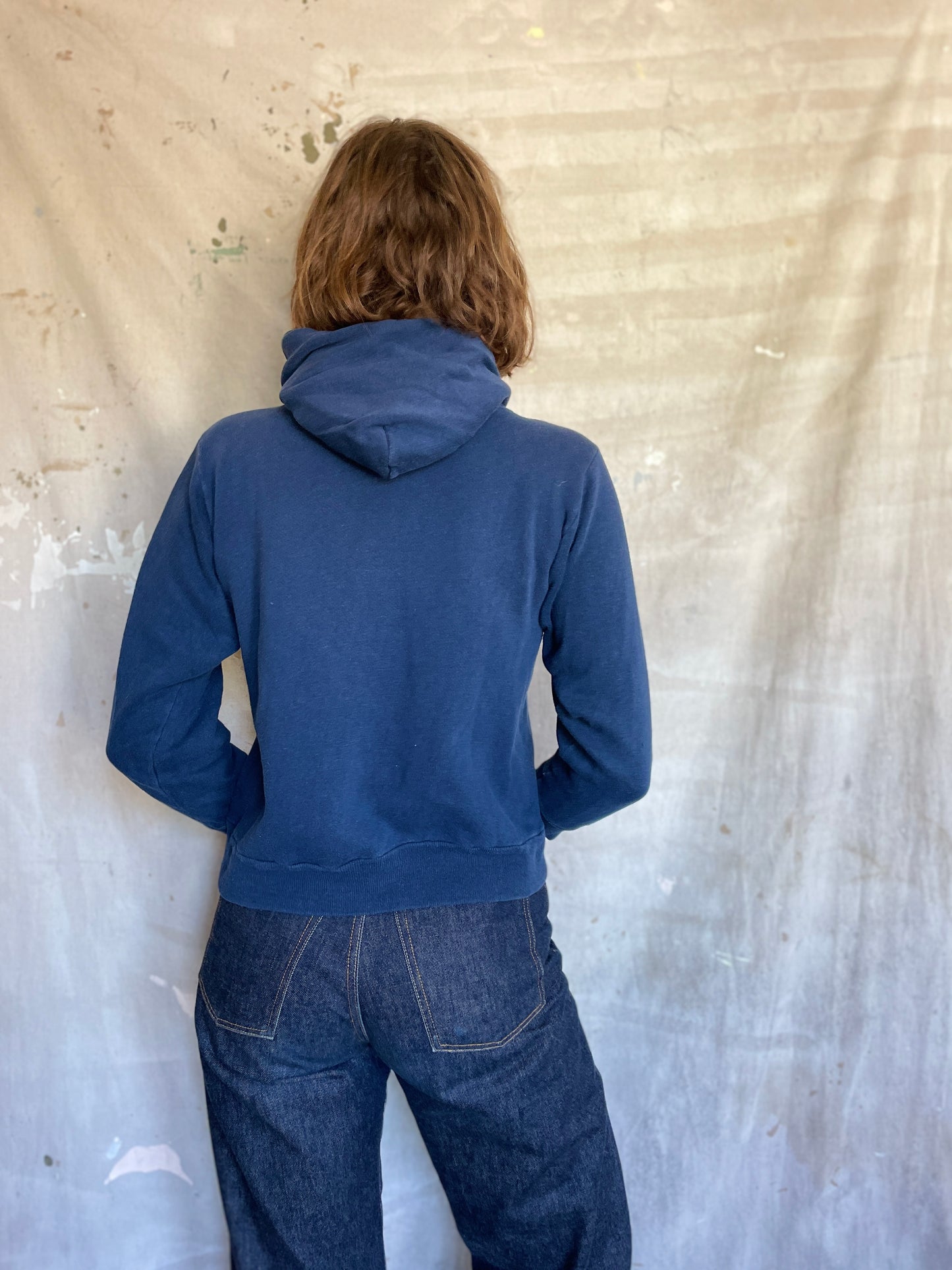 70s Blank Navy Blue Hoodie Sweatshirt