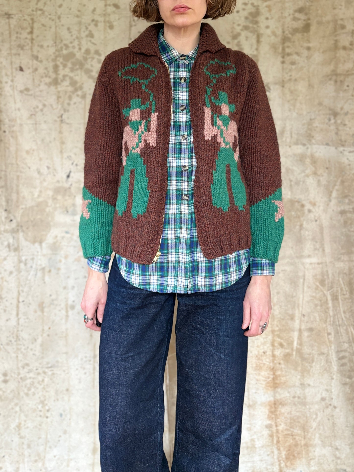 50s/60s Handknit Mary Maxim Cowboy Horse Sweater
