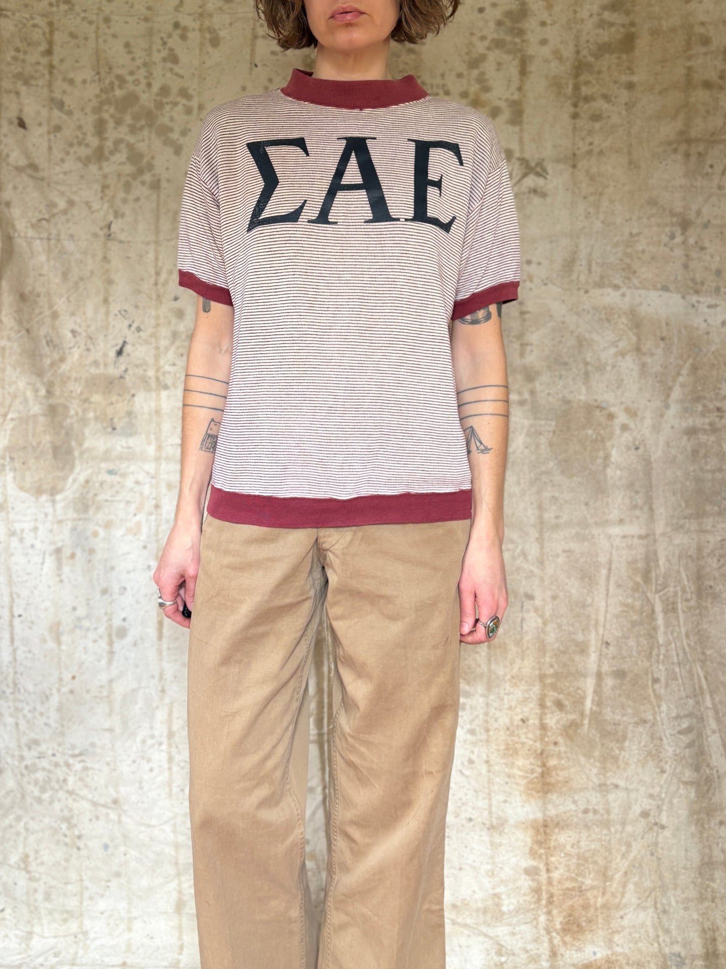 70s Sigma Alpha Epsilon Micro Stripe Short Sleeve Sweatshirt