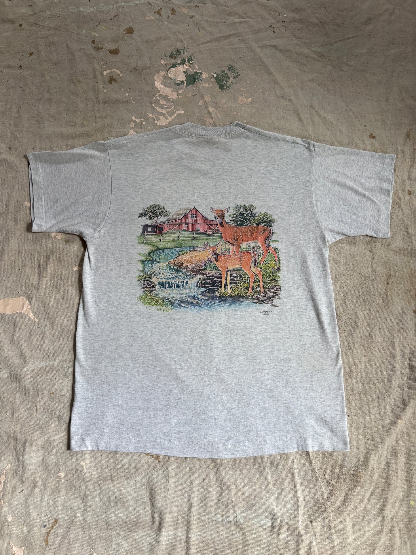 80s Deer Family And Barn Pocket Tee