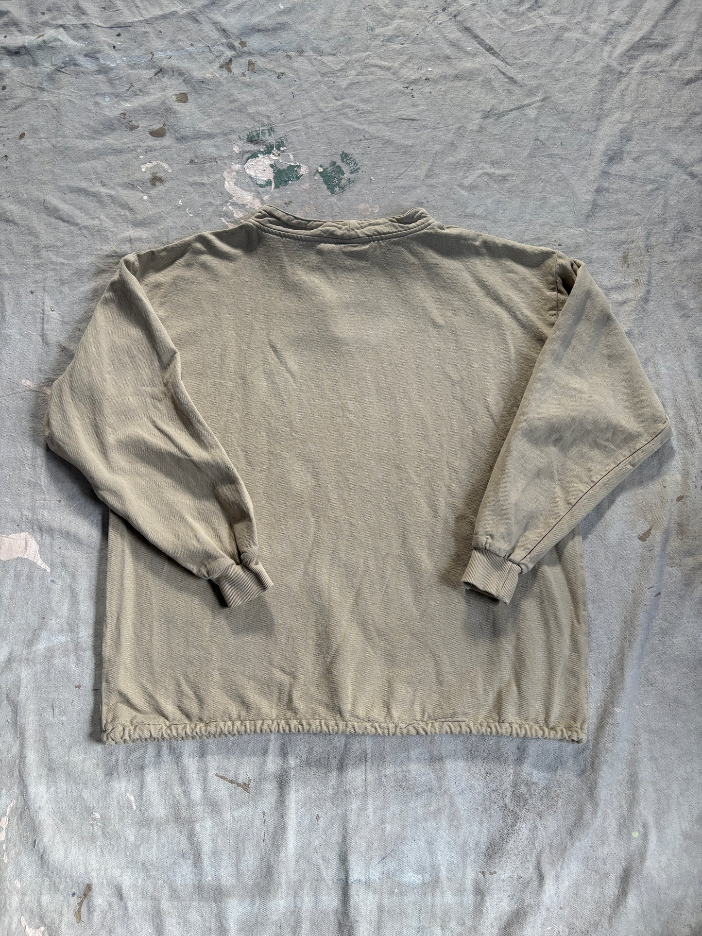 90s Mock Neck Khaki Cotton Wear Shirt