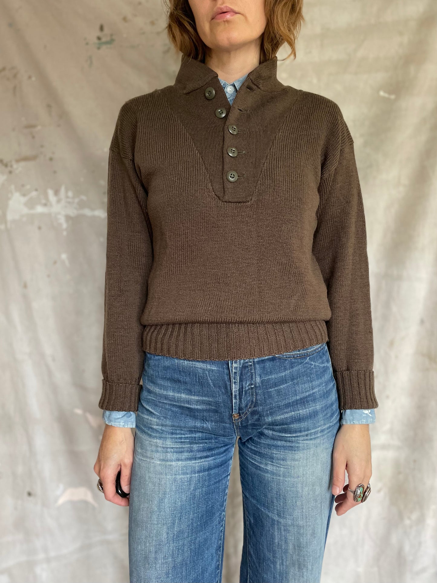 70s Military Henley Sweater