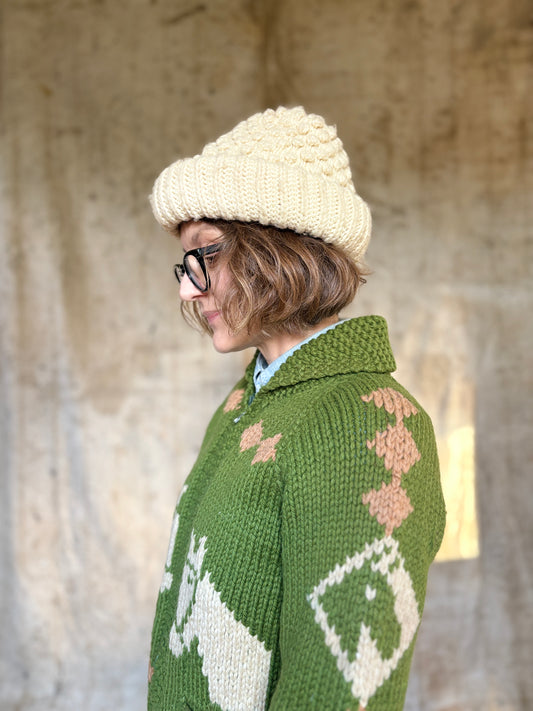 Ecru Popcorn Knit Beanie