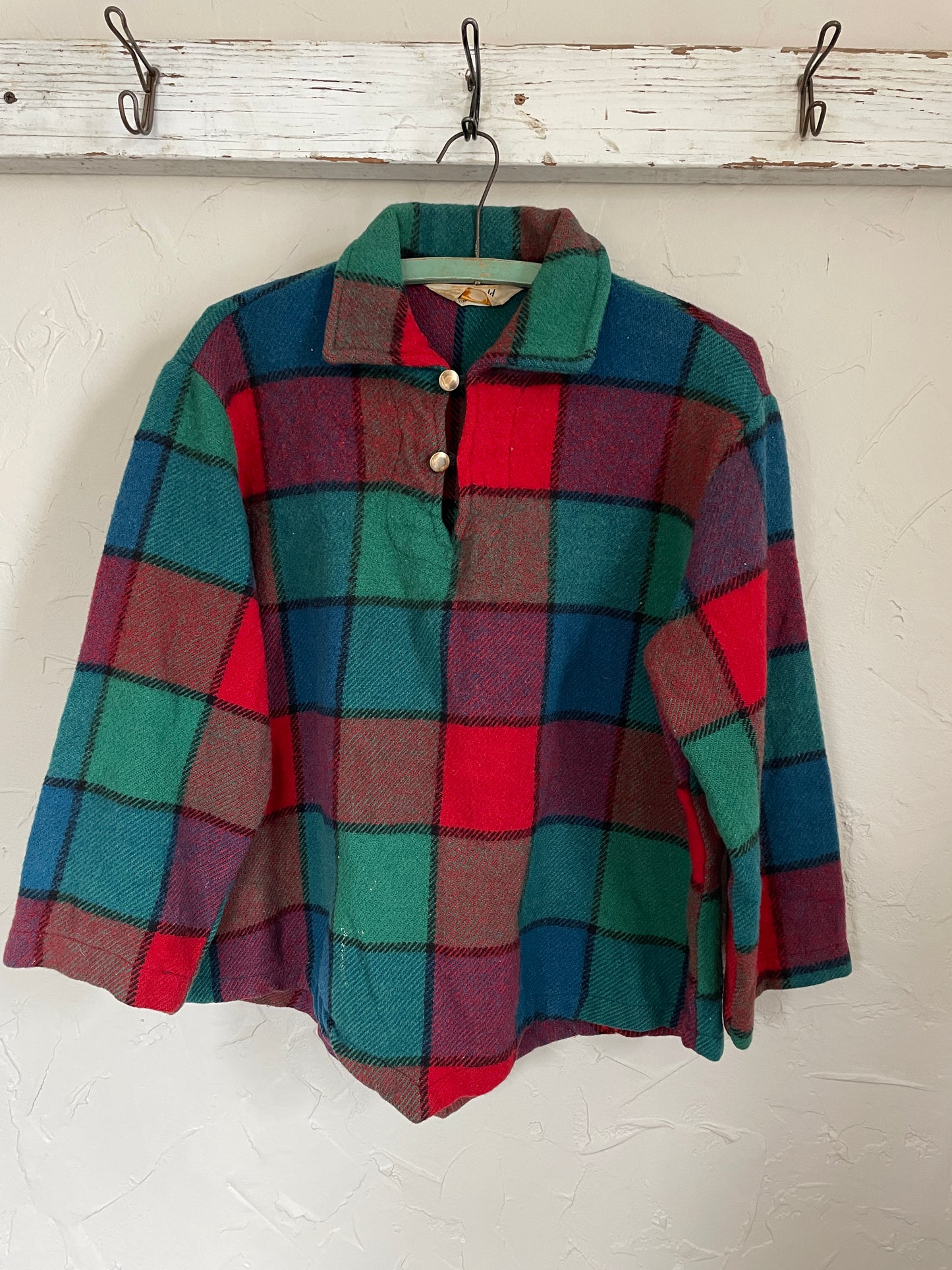 70s Plaid Wool Pullover Shirt
