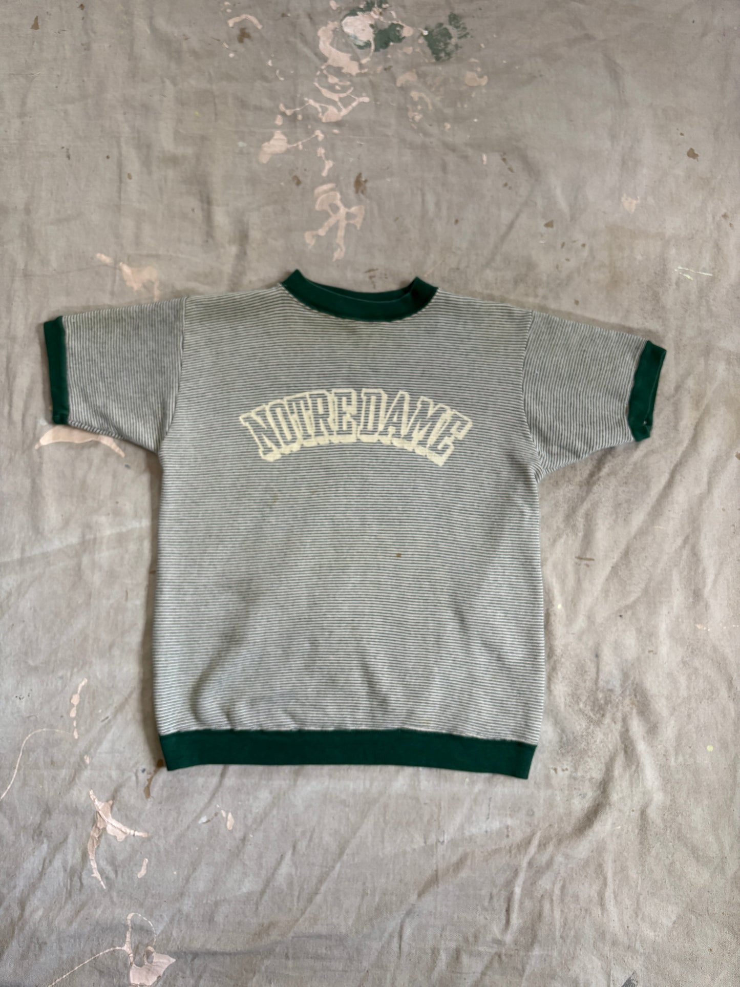Vintage 60s Notre Dame Stripe Short Sleeve Sweatshirt