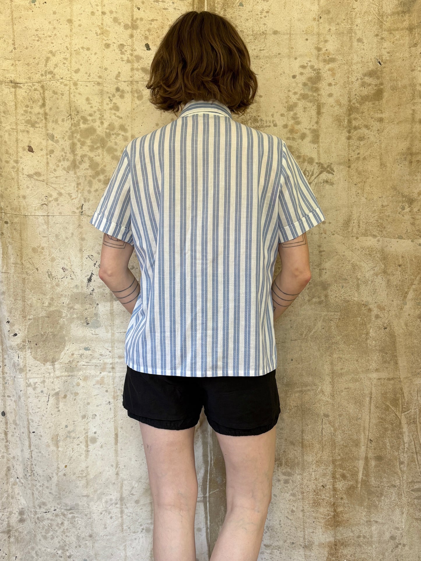Vintage 90s Blue White Striped Button Up Shirt
