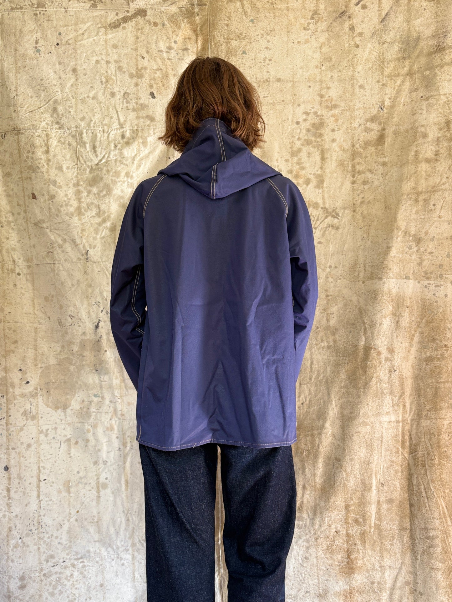 80s Tan Navy Blue Reversible Raincoat