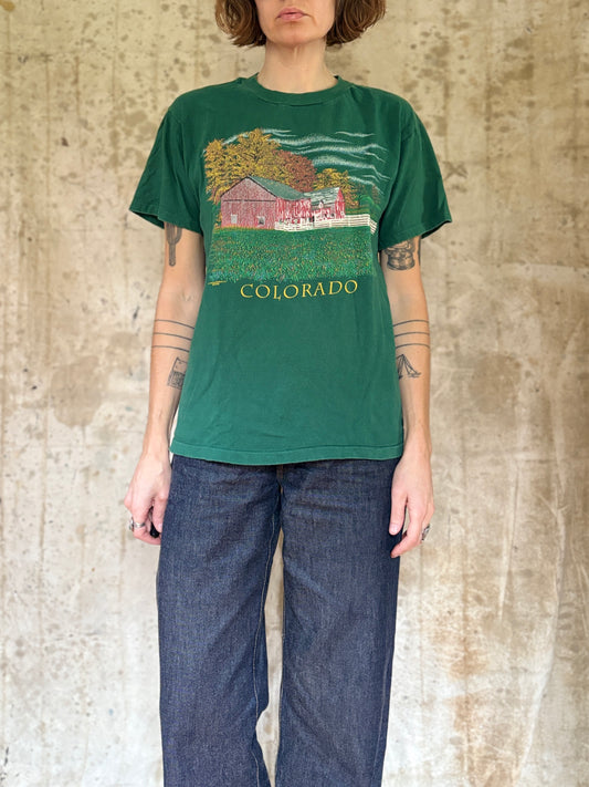 90s Green Colorado Barn Scene Tee