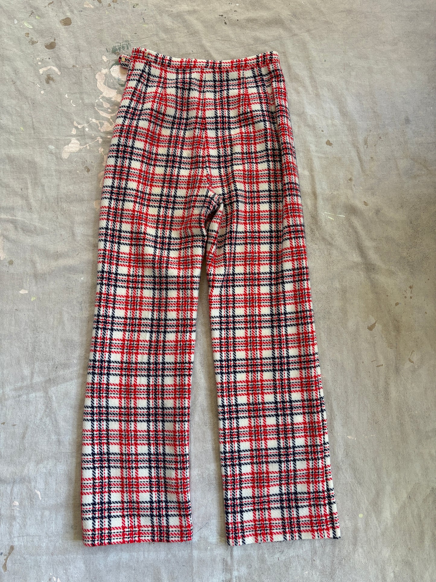 Vintage 70s/80s Red White Blue Plaid Vest Wide Leg Pants Set