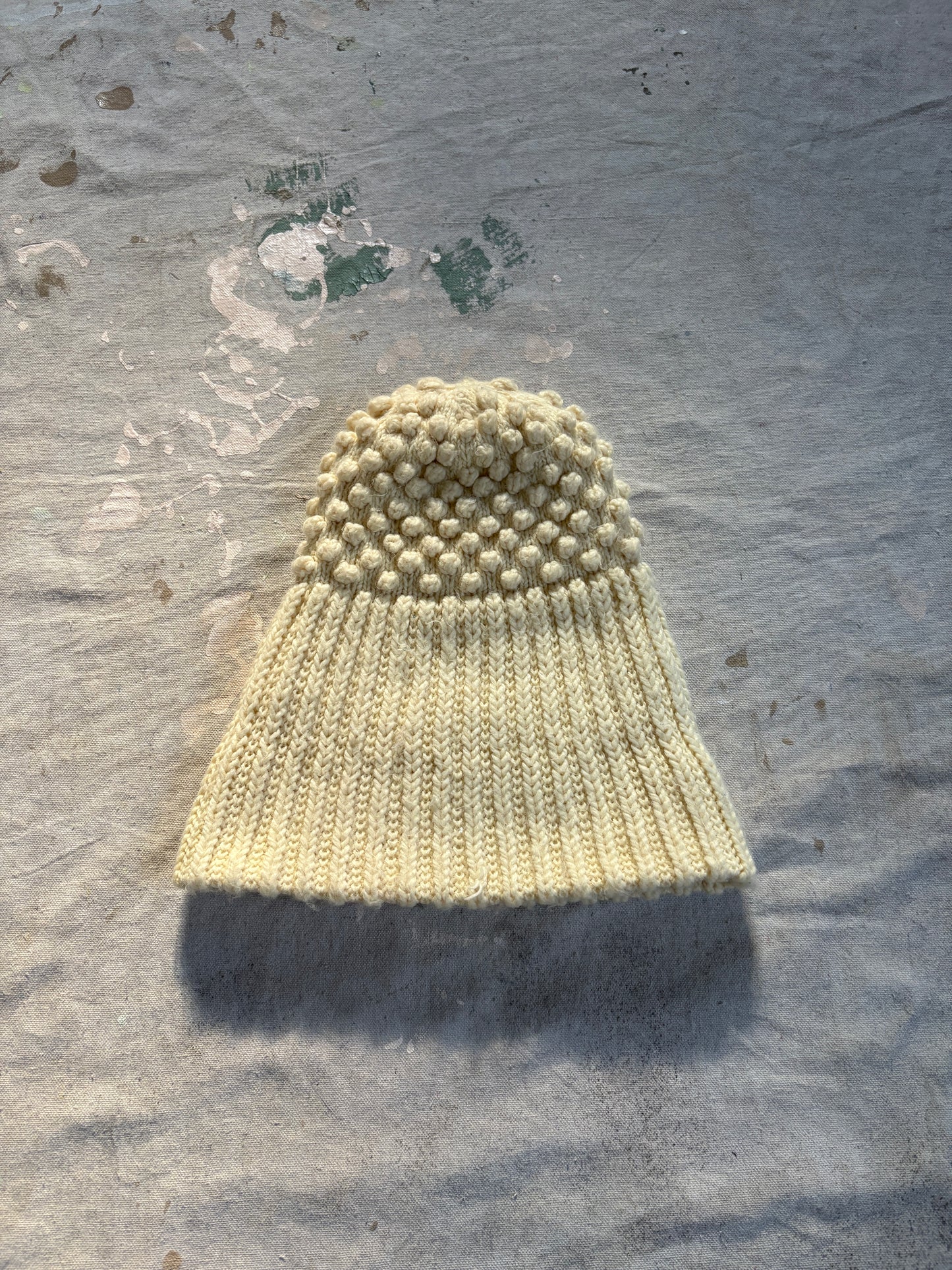Ecru Popcorn Knit Beanie