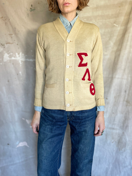 Vintage 40s Cream Letterman Sweater
