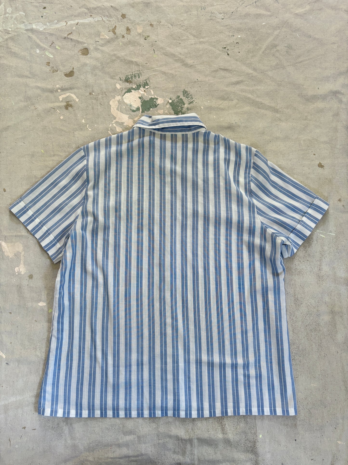 Vintage 90s Blue White Striped Button Up Shirt