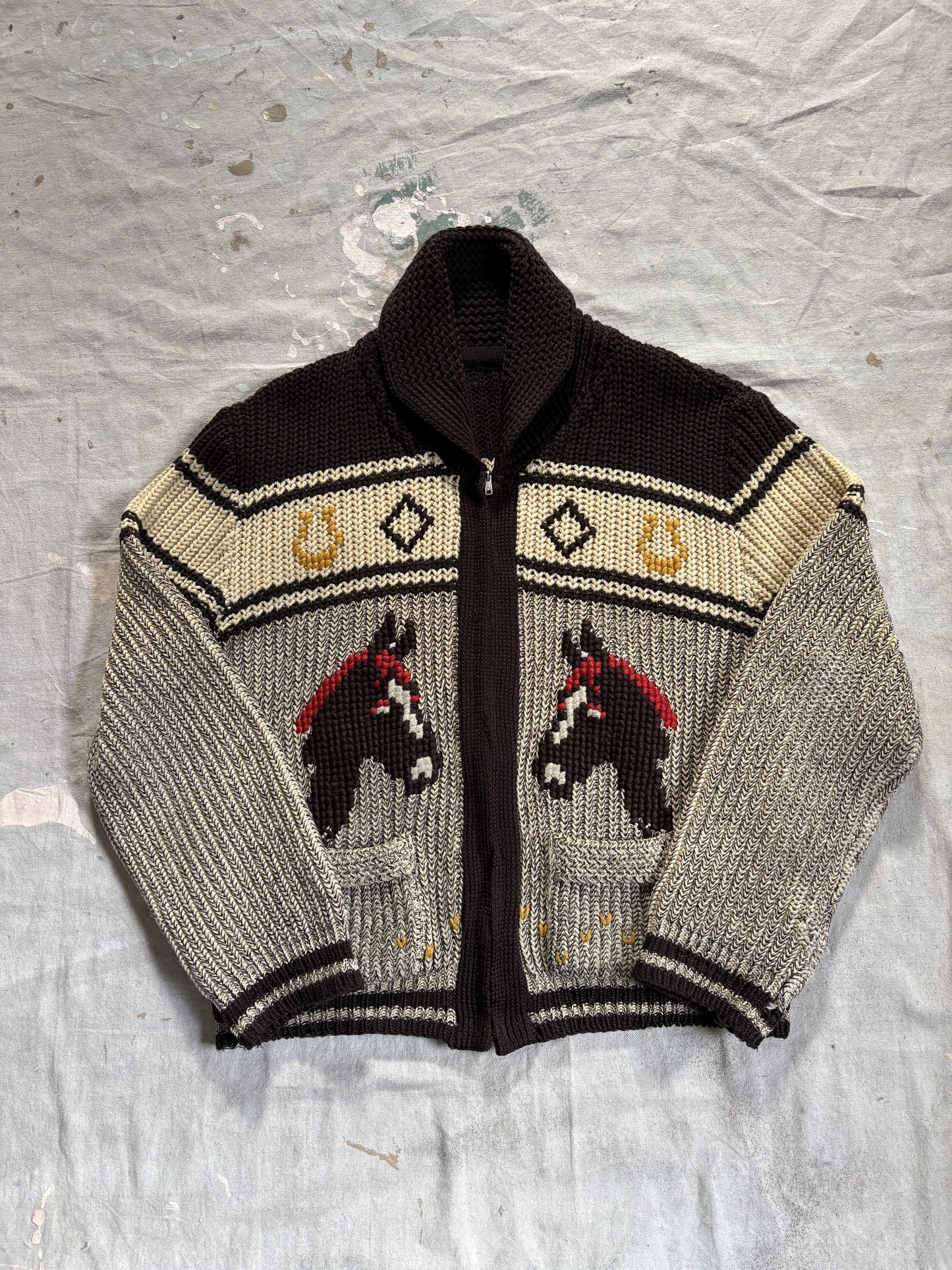 60s Horse Shawl Collar Sweater