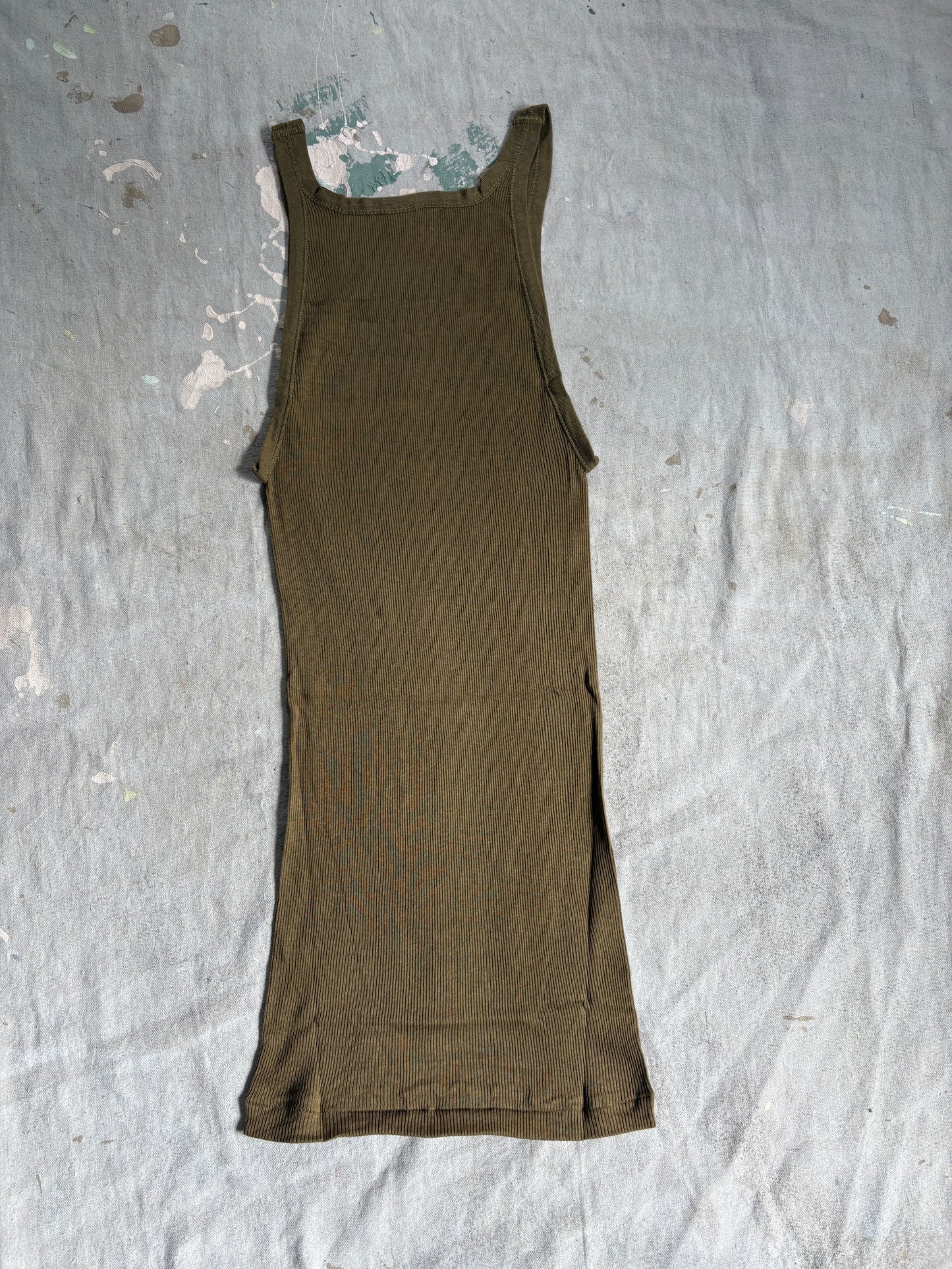 50s Deadstock Green Brown Ribbed Tank Top