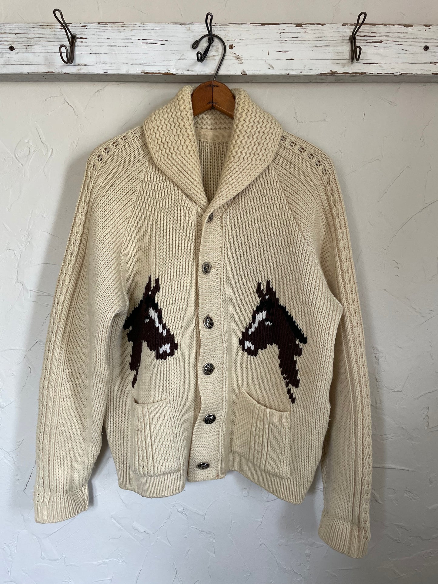 70s Shawl Collar Horse Sweater