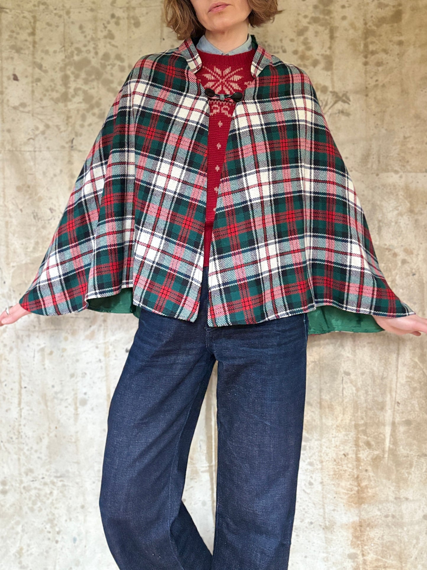 Vintage 70s Handmade Plaid Cape