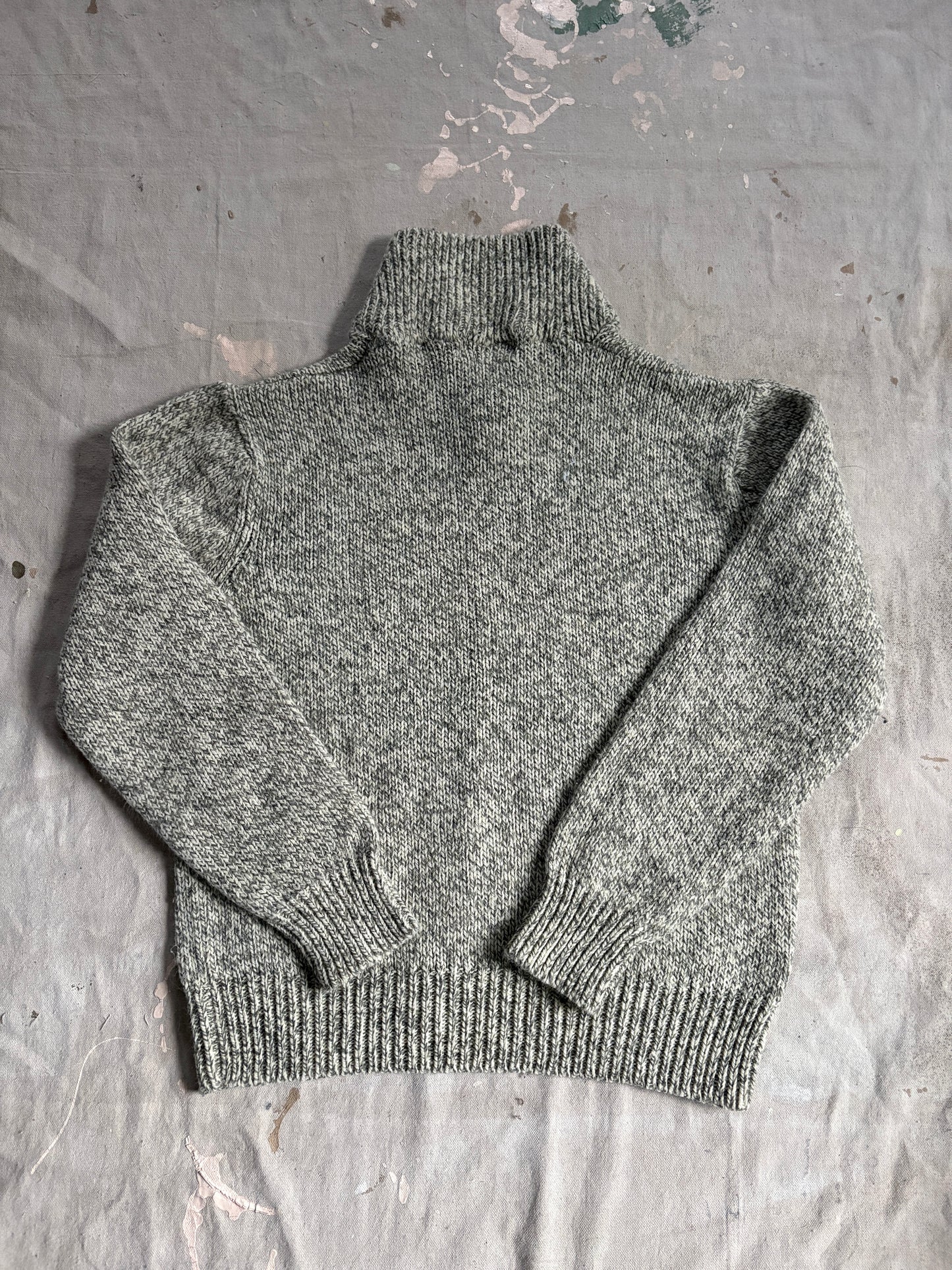 80s Speckled Gray Shawl Collar Sweater