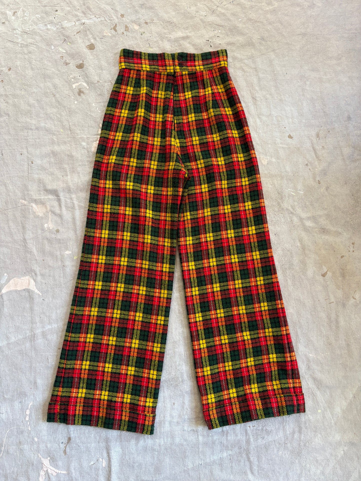 Vintage 70s/80s Handmade Plaid Vest Wide Leg Pants Set