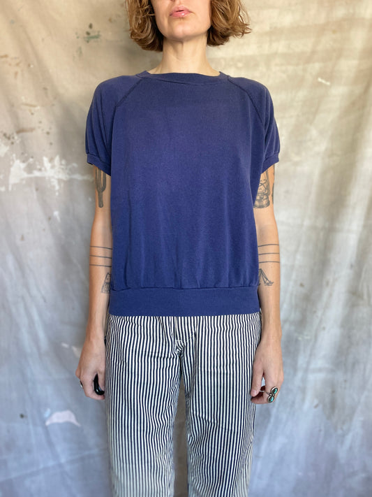 80s Blank Blue Short Sleeve Sweatshirt