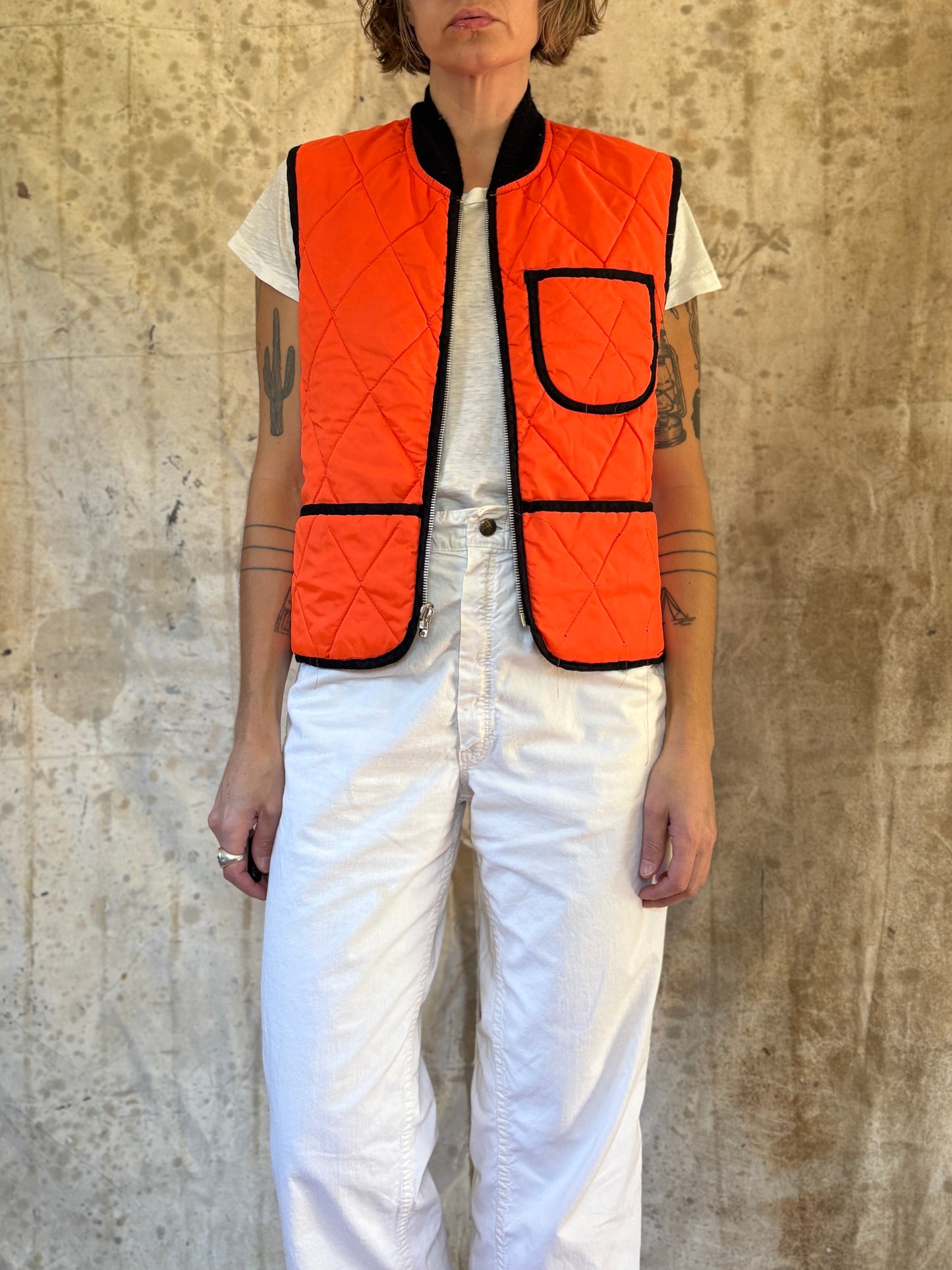 Vintage 80s Reversible Safety Orange Woodland Camo Hunting Vest