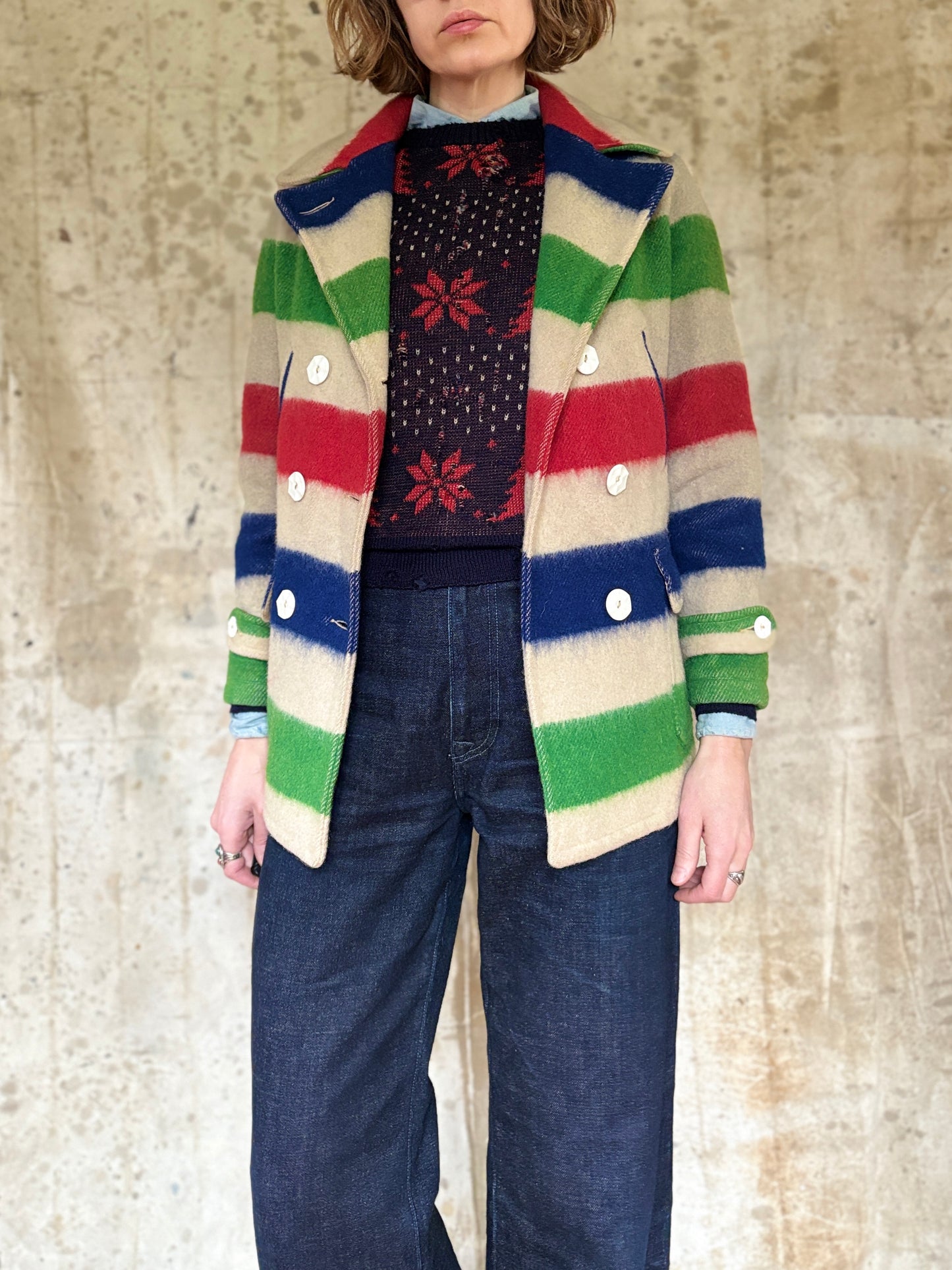 Vintage 30s Western Range Blanket Pea Coat