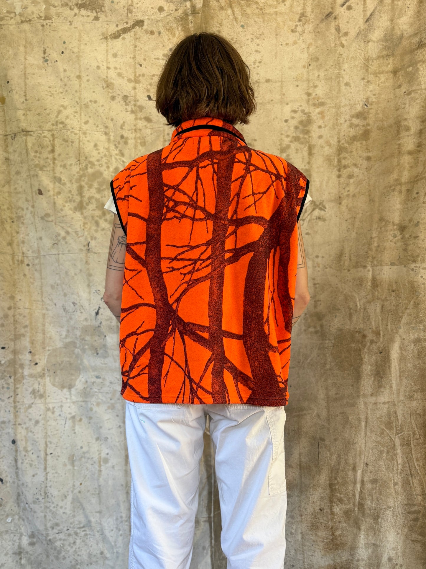 Vintage 90s/Y2K WFS Fleece Safety Orange Camo Vest