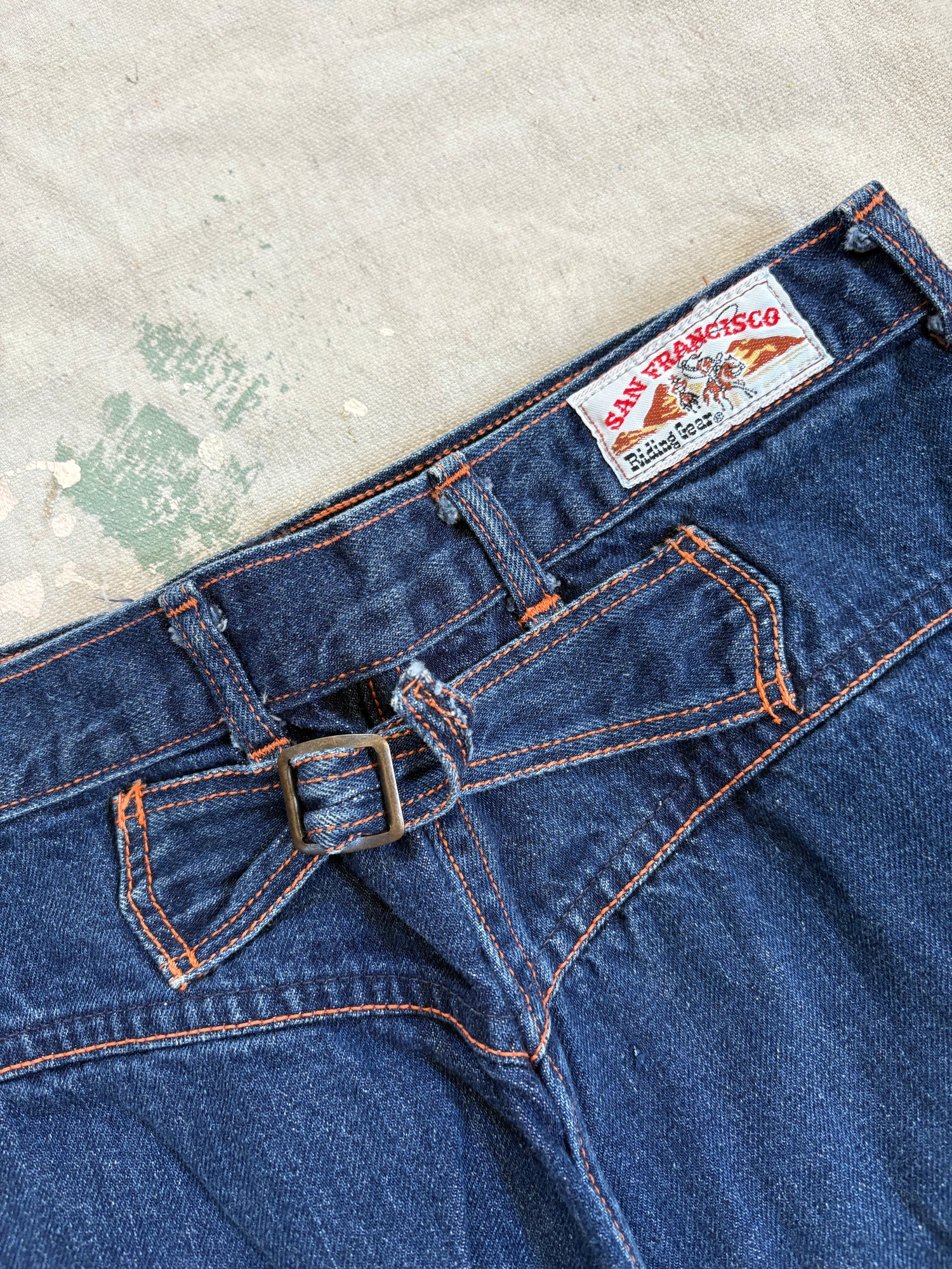 gear jeans 70s San Francisco Riding Gear Wide Leg Buckle Back Jeans – Double Barrel Dry Goods