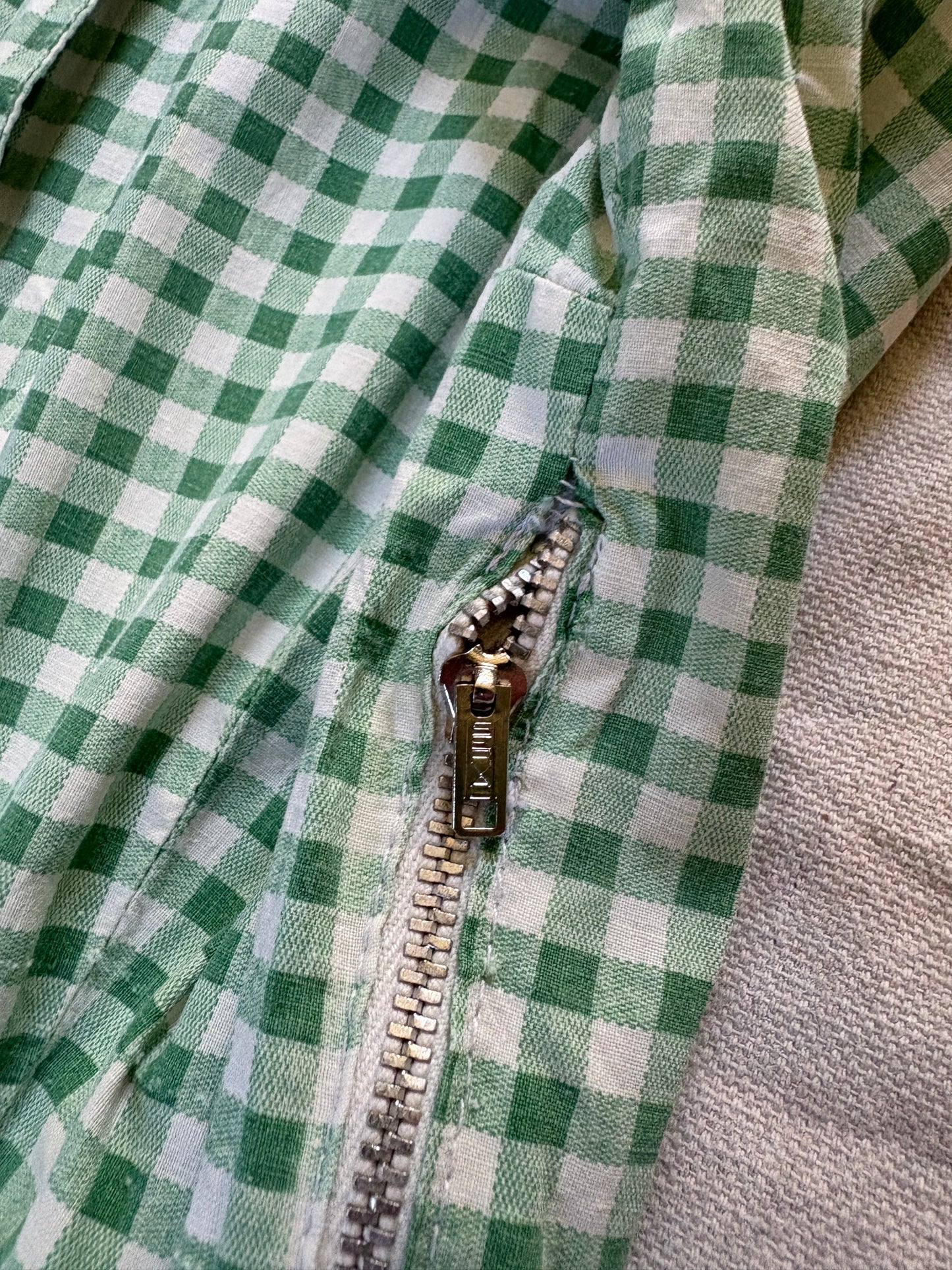 Vintage 40s Green Gingham Dress