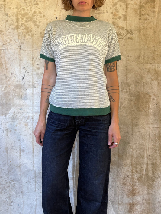 Vintage 60s Notre Dame Stripe Short Sleeve Sweatshirt
