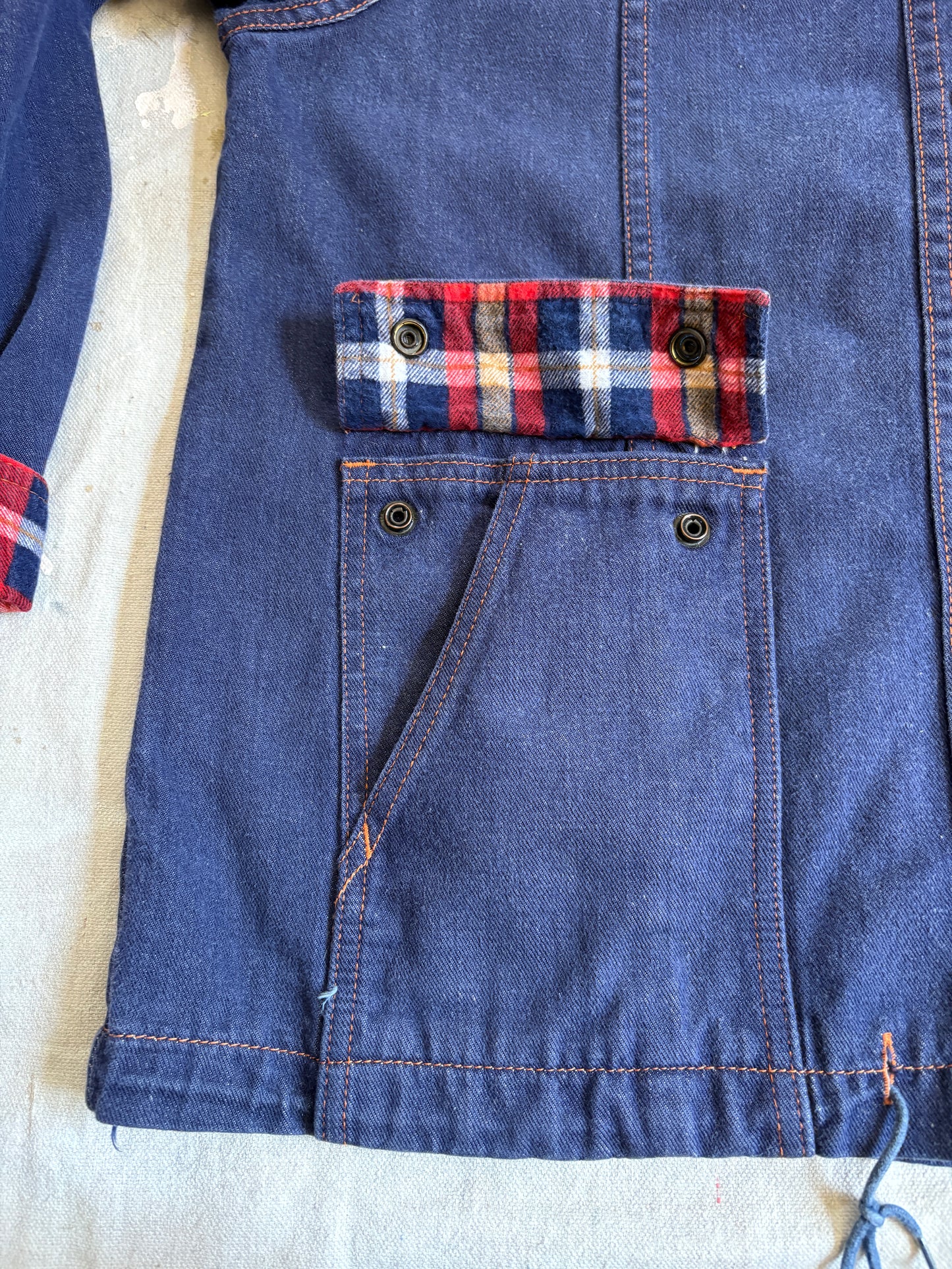 Vintage 80s Plaid Detail Jean Coat
