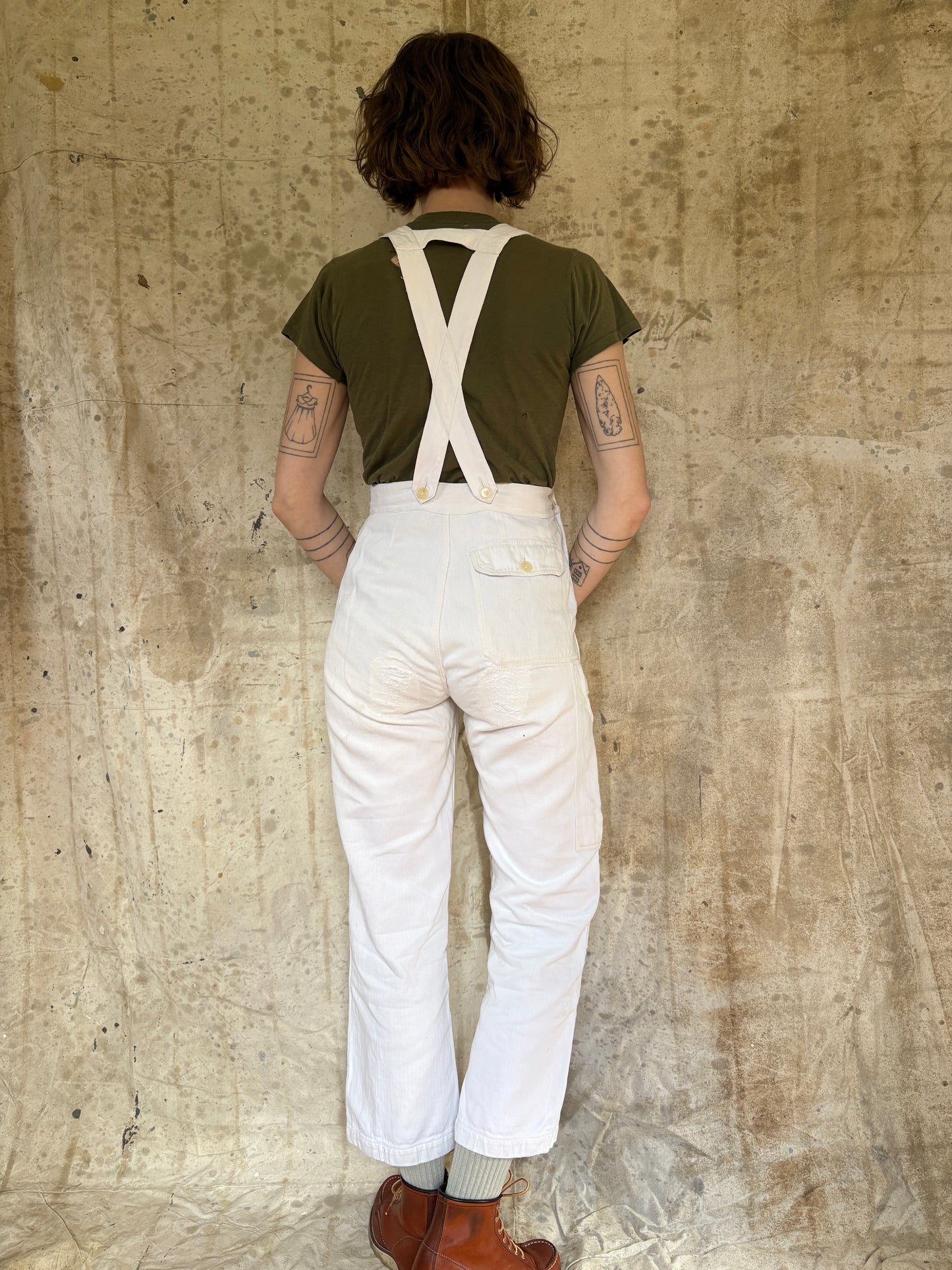 60s White HBT French Workwear Overalls