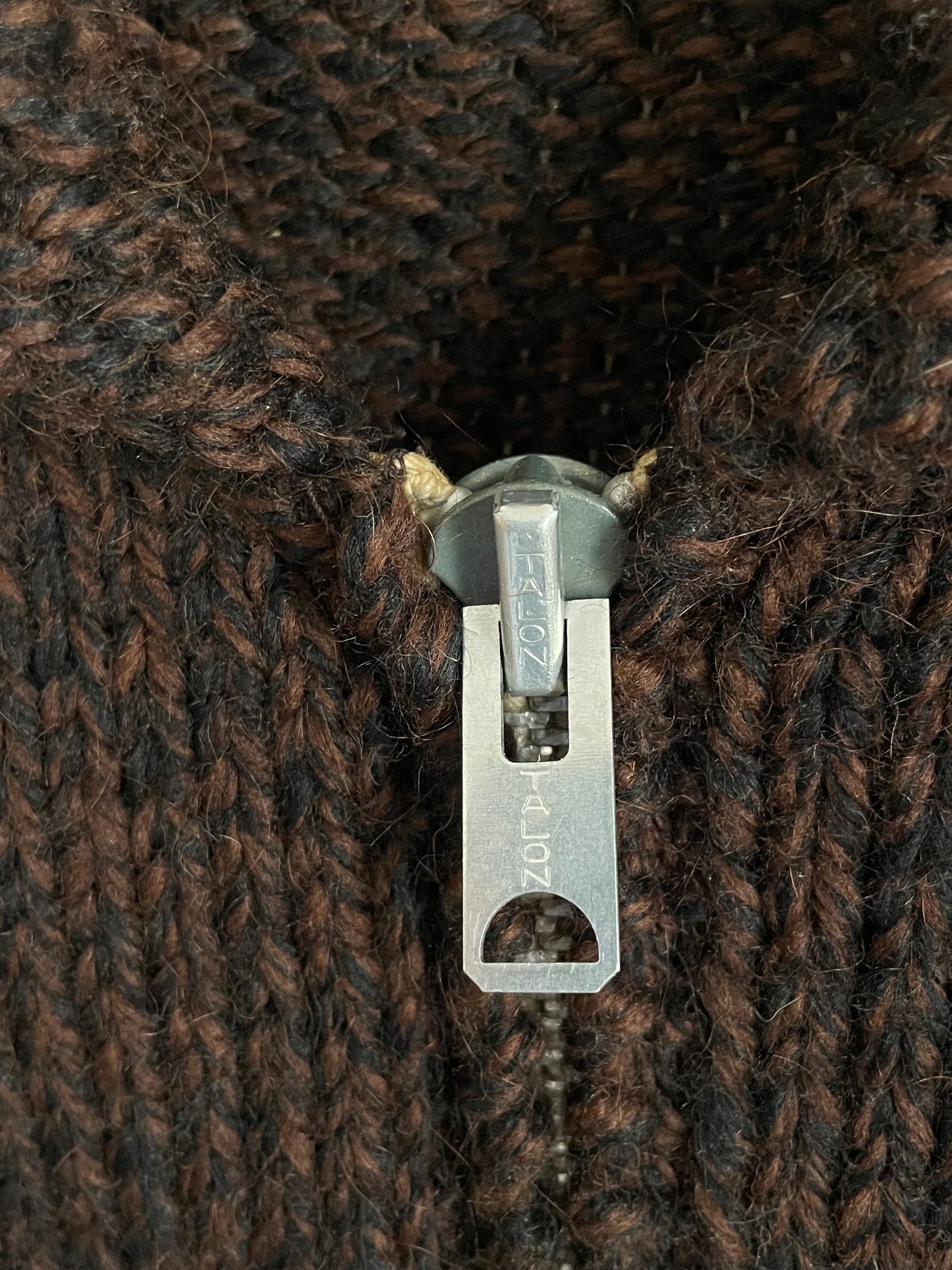 70s Handknit Brown Black Shawl Collar Sweater