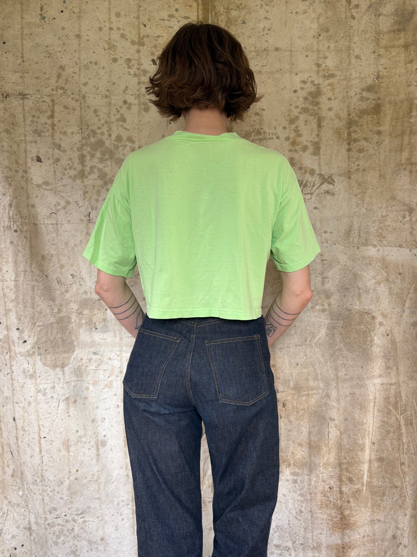 Vintage 90s Cropped Blank Neon Green Tee