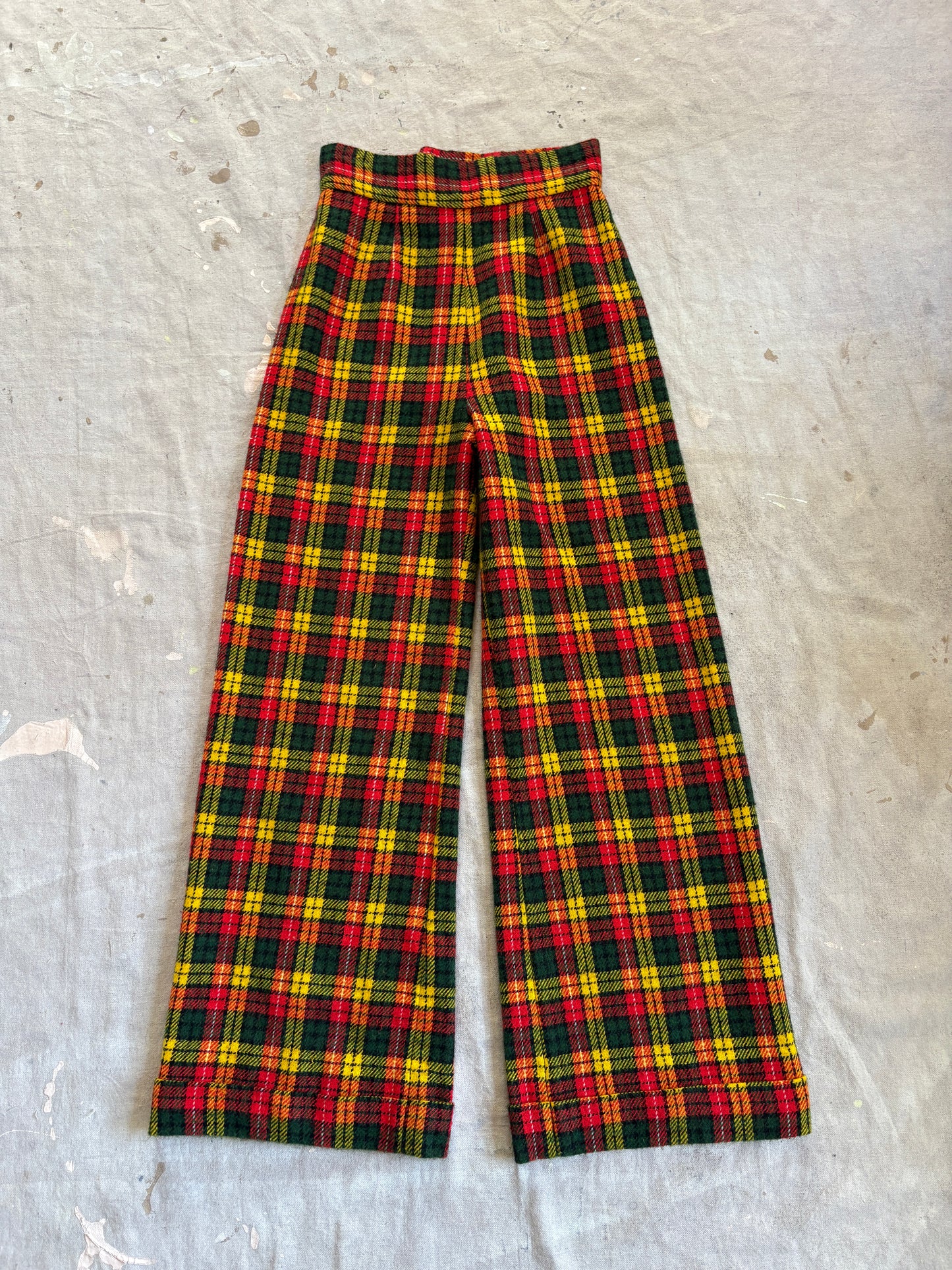 Vintage 70s/80s Handmade Plaid Vest Wide Leg Pants Set
