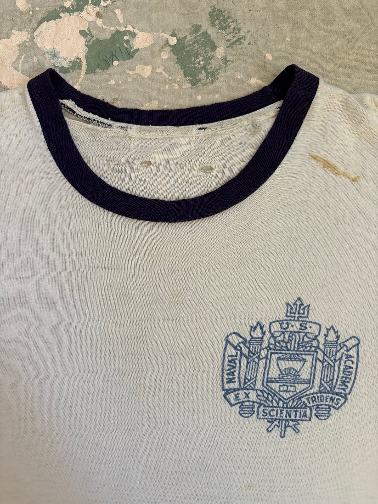 Vintage 60s US Naval Academy Stencil Ringer Tee