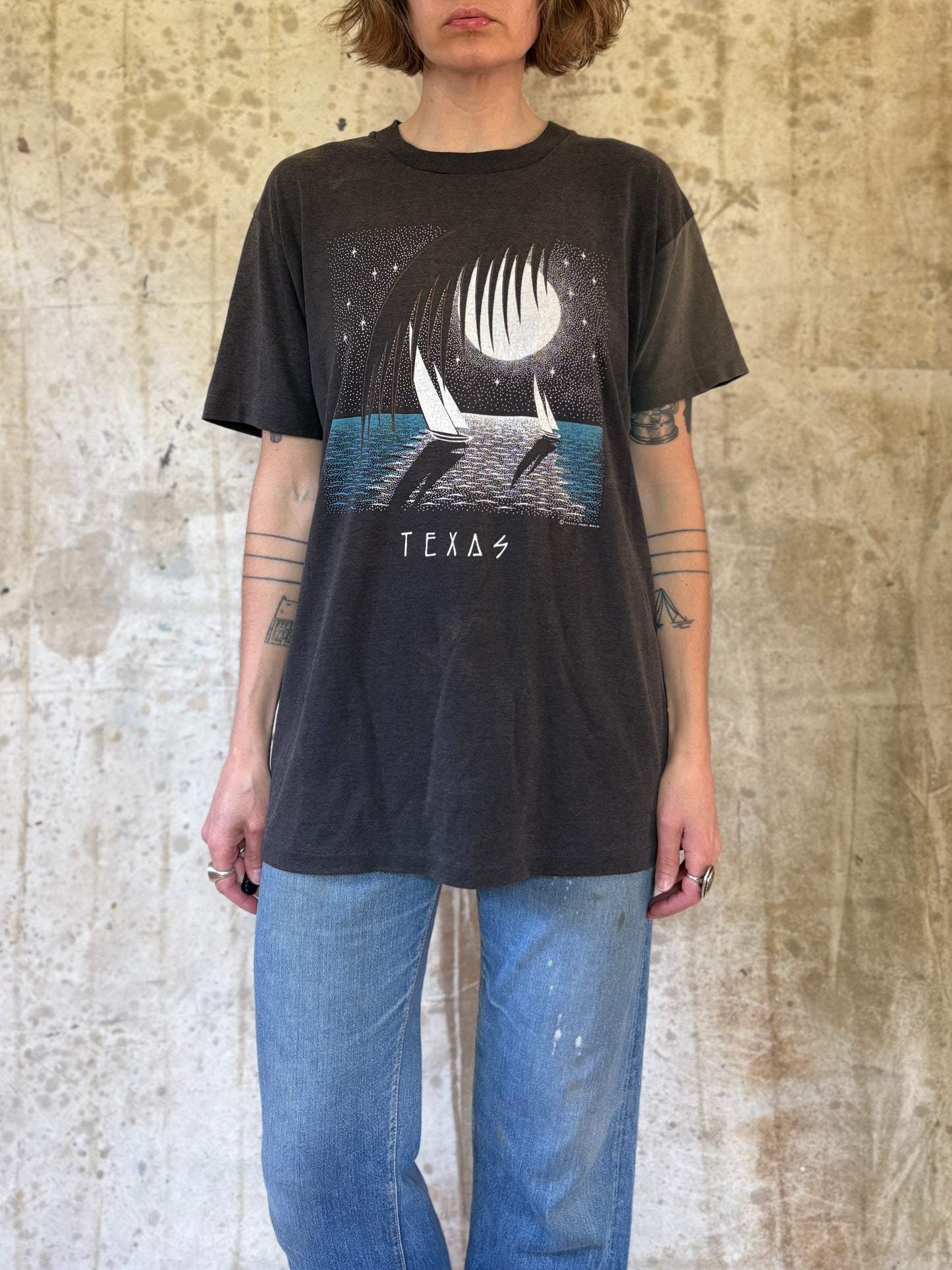 Vintage 80s Faded Black Texas Sailboat Tee