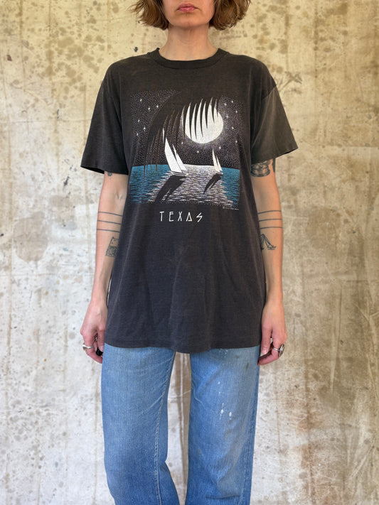 Vintage 80s Faded Black Texas Sailboat Tee